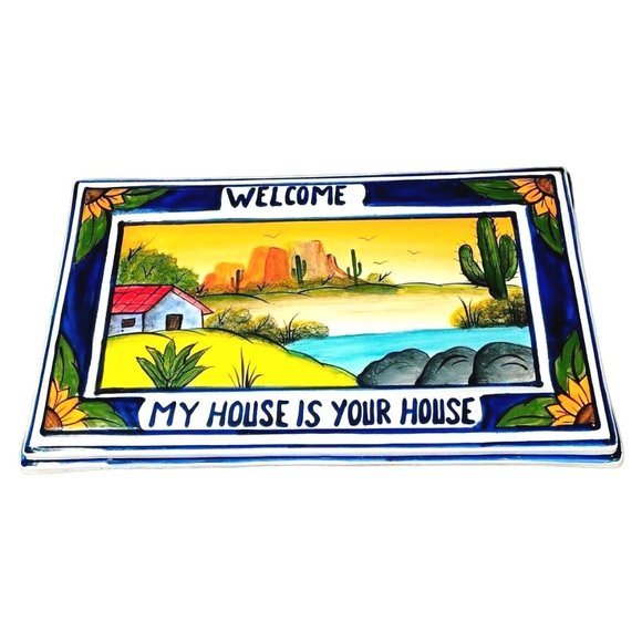 18 X 10 Mexican Talavera Wall Art Pottery Welcome Sign My House Is Your House - Picture 3 of 9